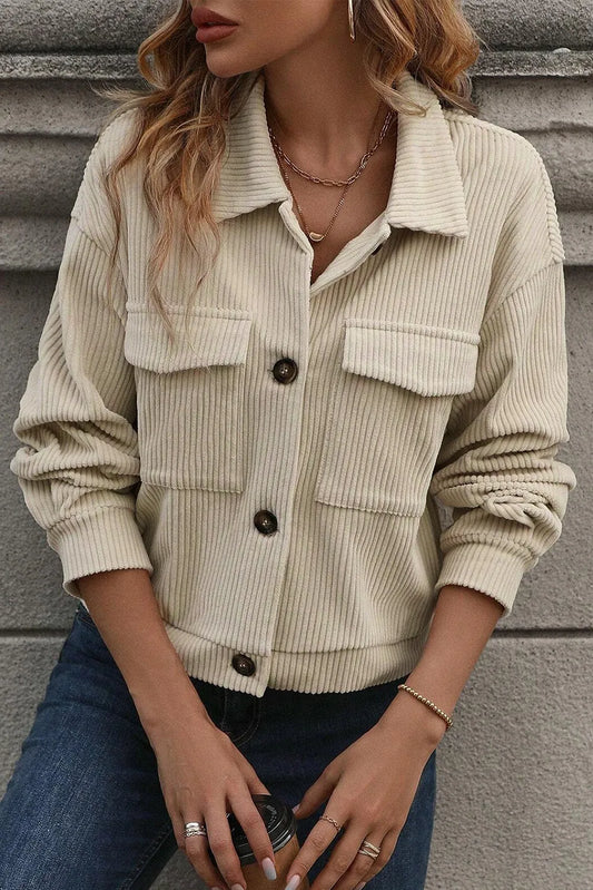 Pocketed Collared Neck Button Up Jacket | Fall Fashion Trends | Outerwear