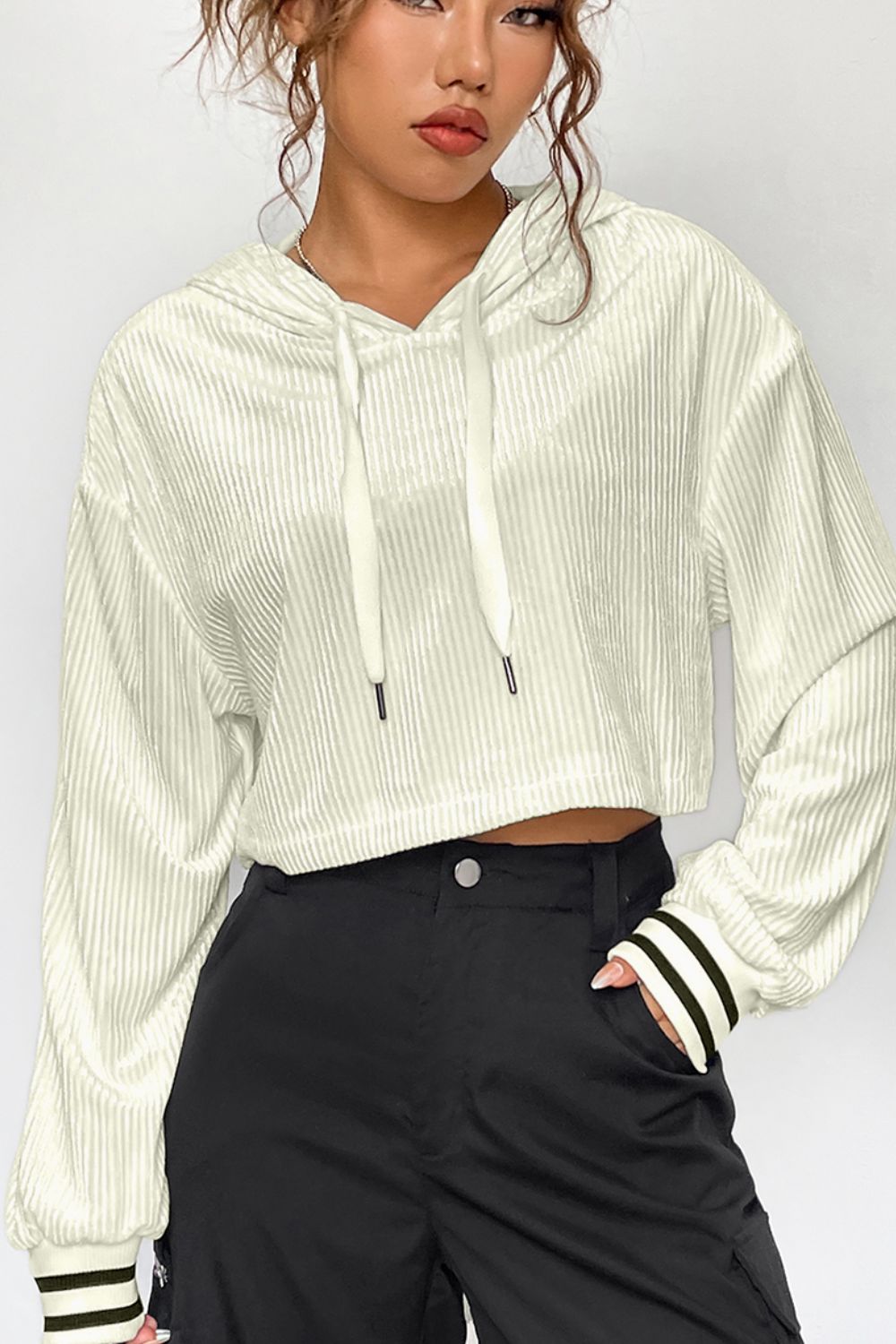 Drawstring Drop Shoulder Long Sleeve Hoodie | Activewear Tops | Loungewear