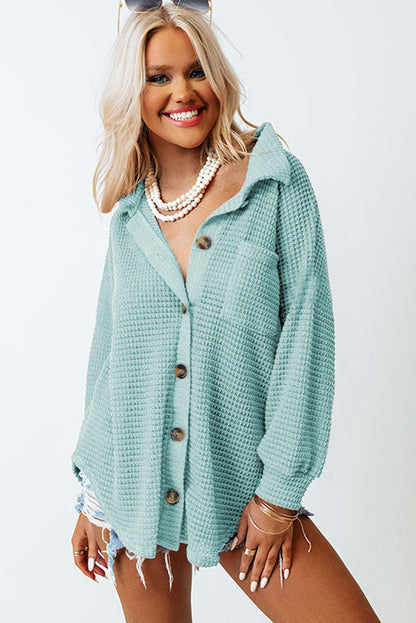 Waffle-Knit Collared Neck Long Sleeve Shirt | Casual Shirts | Winter Outfits