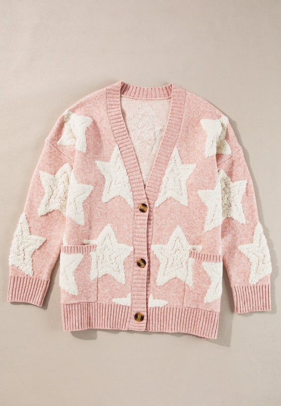 Sherpa Star V-Neck Cardigan with Pockets | Winter Sweater | Cardigan