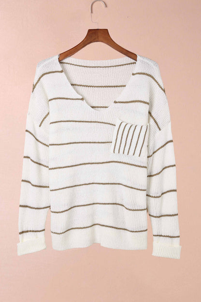 Striped V-Neck Drop Shoulder Sweater | Winter Sweater | Sweater Weather