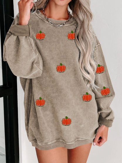 Pumpkin Round Neck Long Sleeve Sweatshirt | Halloween Sweatshirt | Fall Sweatshirt | Pumpkin