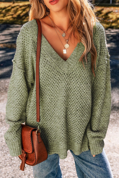 V-Neck Dropped Shoulder Oversized Sweater