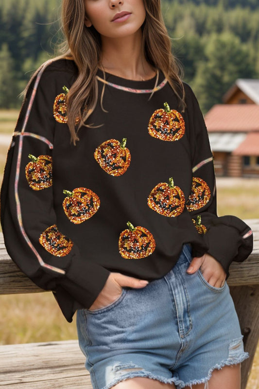 Pumpkin Sequin Sweatshirt | Halloween Sweatshirt | Pumpkins