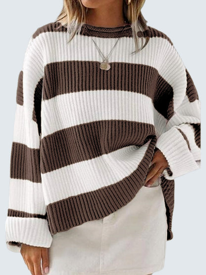 Round Neck Long Sleeve Striped Colored Sweater | Winter Fashion | Sweaters