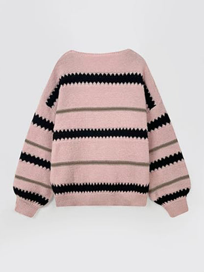 Contrast Striped Round Neck Long Sleeve Sweater | Winter Fashion