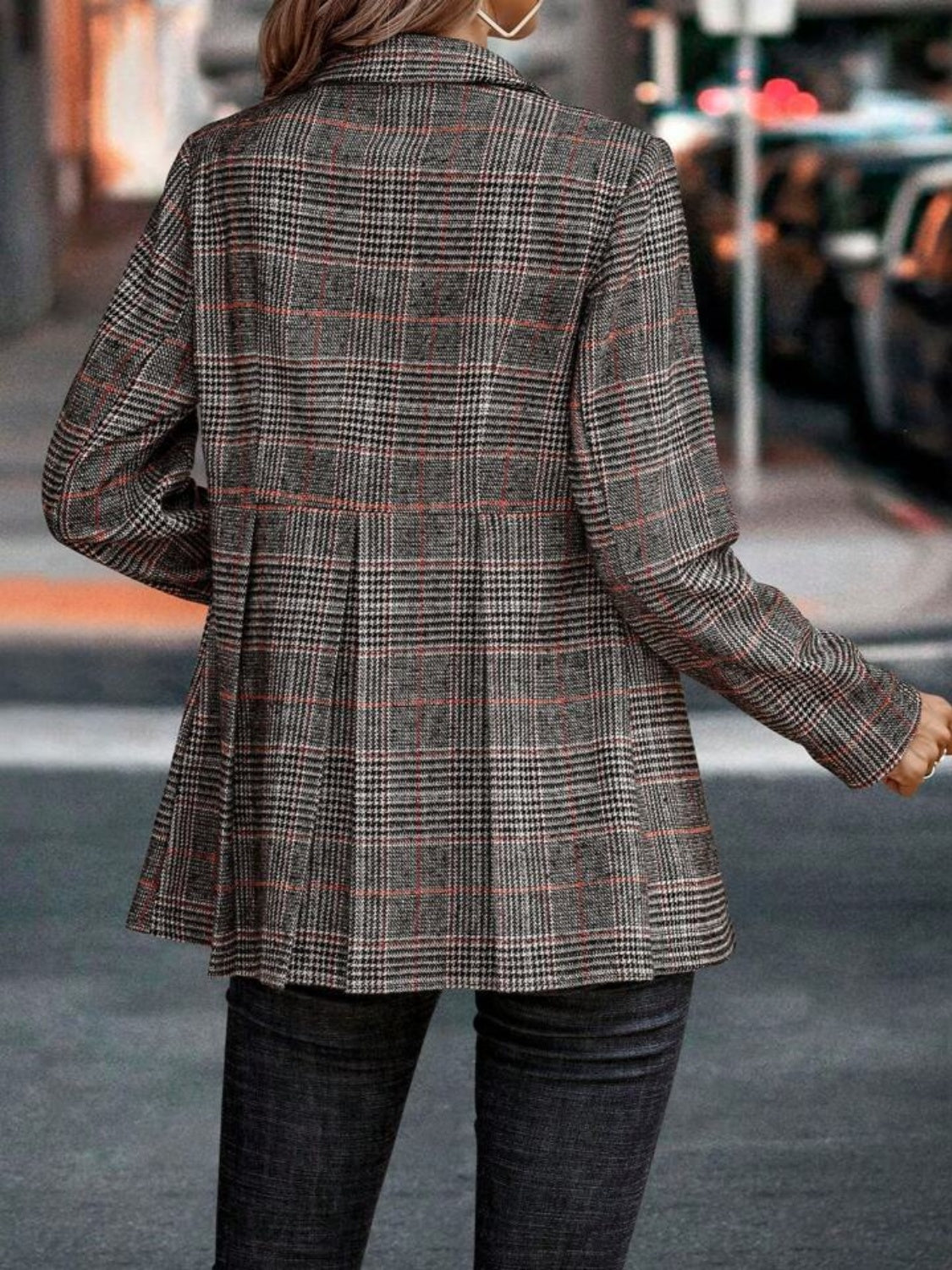 Plaid Button Up Lapel Collar Blazer | Winter Fashion | Winter Coat