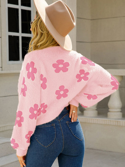 Flower Open Front Long Sleeve Cardigan | Fall Sweater | Trendy Cardigans