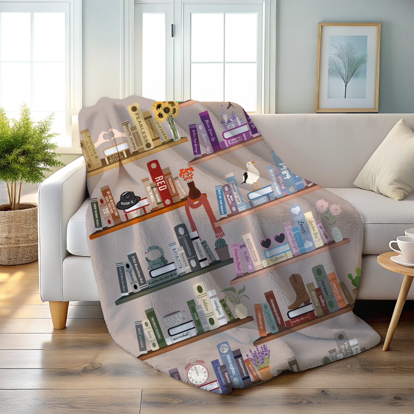 Swift Inspired Bookshelves Blanket, Eras Tour Merch, Book Lover Gift, Music Albums as Books