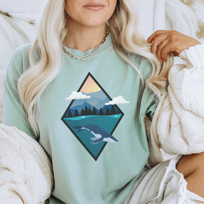 Humpback Whale Mountain Sunset Shirt | Humpback Whale Shirt Beach Shirt | Whale Shirt