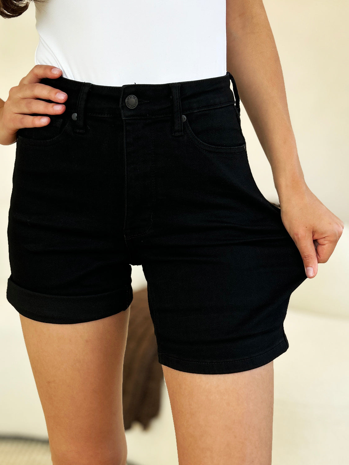 Judy Blue  High Waist Tummy Control Cuffed Denim Shorts