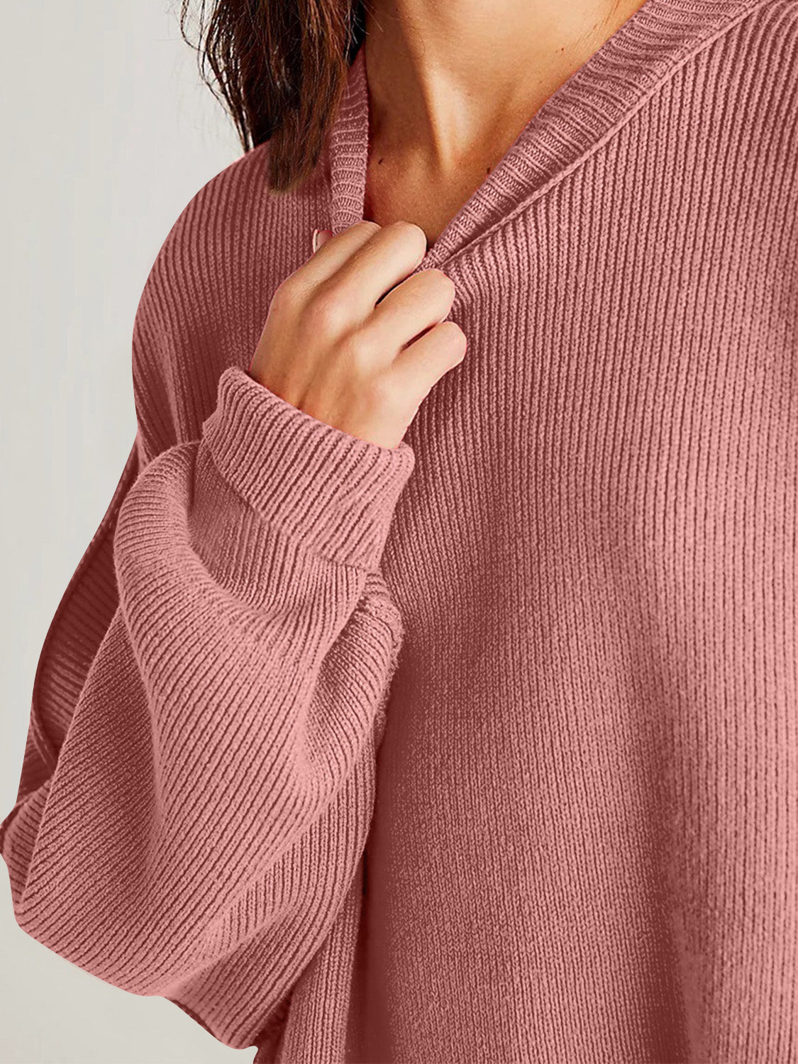 Oversized Side Slit Round Neck Long Sleeve Sweater