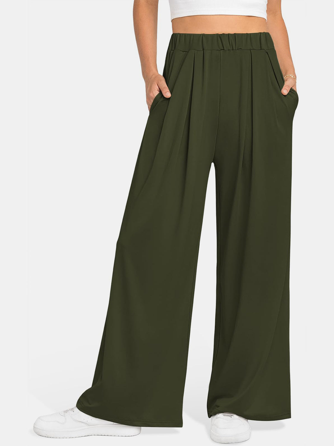 Elastic Waist Wide Leg Pants | Loungewear