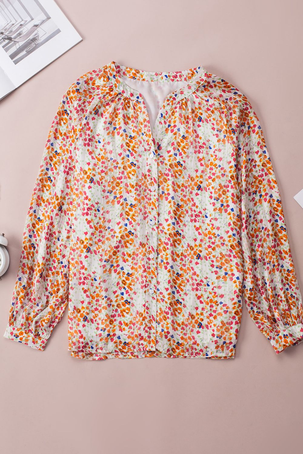 Floral Printed Notched Long Sleeve Shirt | Spring Blouses