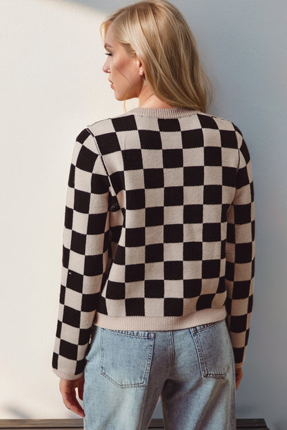 Checkered Tie Front Long Sleeve Cardigan | Winter Fashion | Cardigan