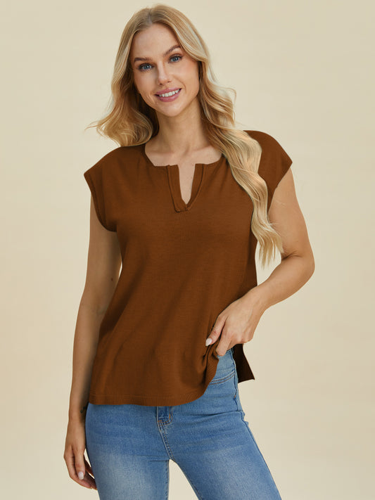 Notched Cap Sleeve Casual Knit Top | Basics | Everyday Fashion