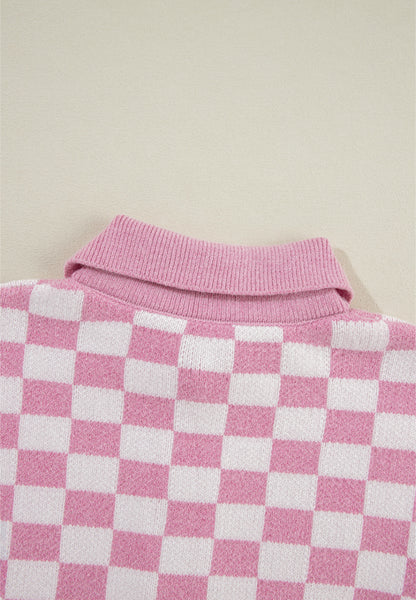 Checkered Collared Neck Long Sleeve Sweater | Sweater Weather | Checkered Print