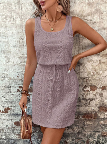 Drawstring Round Neck Sleeveless Dress | Casual Dresses | Spring Dresses