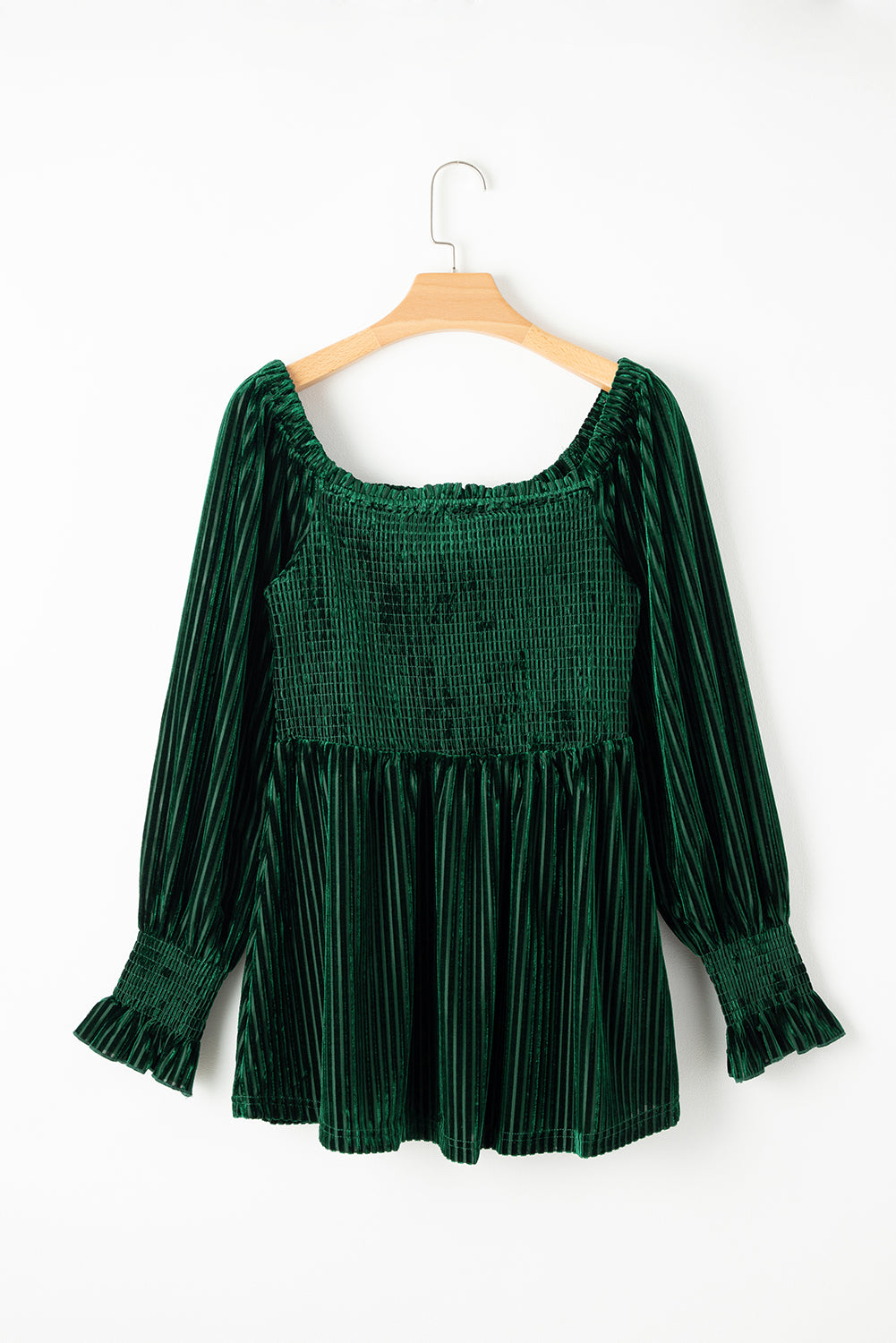 Smocked Ribbed Velvet Babydoll Top | Winter Fashion | Winter Blouses