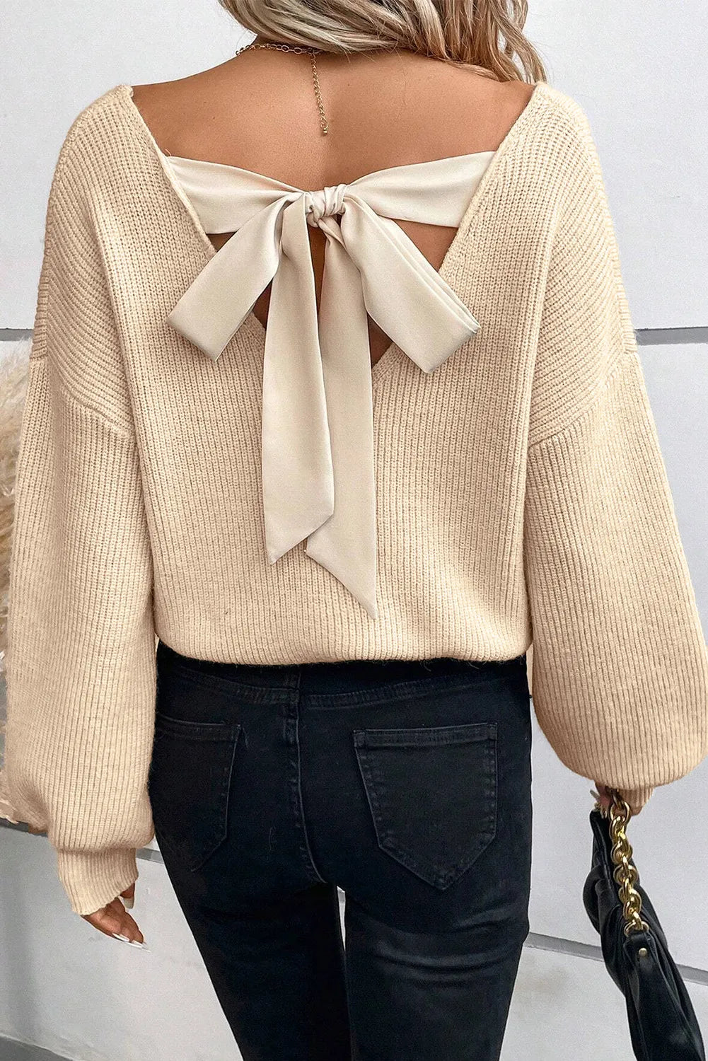 Tied V-Neck Long Sleeve Sweater | Winter Fashion | Cozy Weather Fashion