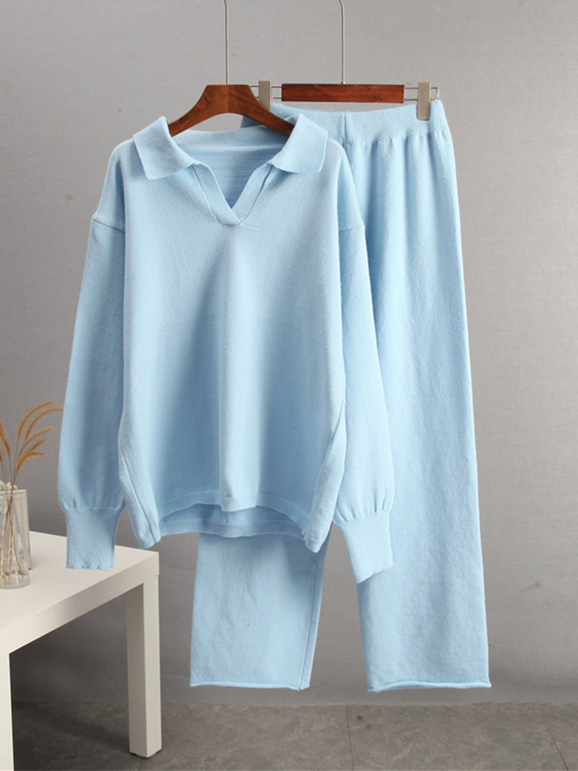 Johnny Collar Long Sleeve Top and Pants Sweater Set | Loungewear