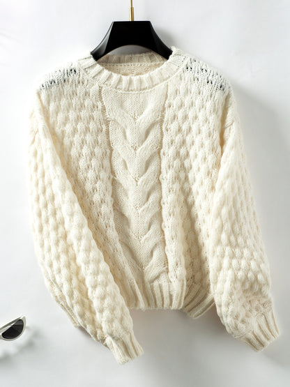 Cable-Knit Round Neck Long Sleeve Sweater | Sweater Weather | Cozy Fashion