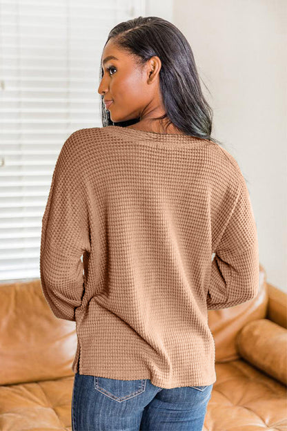 Slit Waffle Knit Long Sleeve T-Shirt | Winter Fashion | Casual Tops