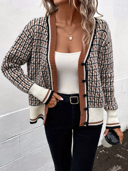 Plaid V-Neck Button Up Cardigan | Winter Cardigan | Cozy Weather