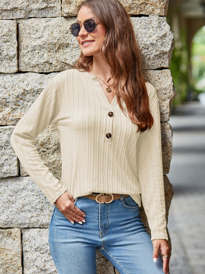 Buttoned Notched Long Sleeve T-Shirt | Fall Fashion | Basic Fashion