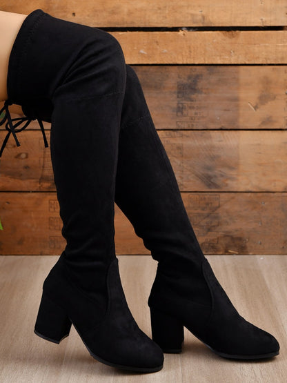 Round Toe Block Heel Boots | Knee High Heeled Boots