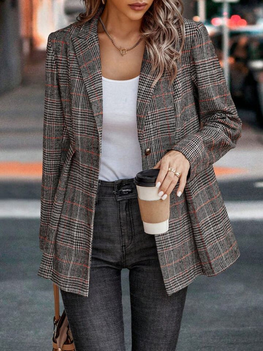 Plaid Button Up Lapel Collar Blazer | Winter Fashion | Winter Coat