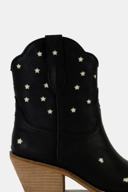 Black Faux Leather Star - Shaped Cutouts Point Toe Ankle Boots - Wander Free Boutique - Black Faux Leather Star - Shaped Cutouts Point Toe Ankle Boots