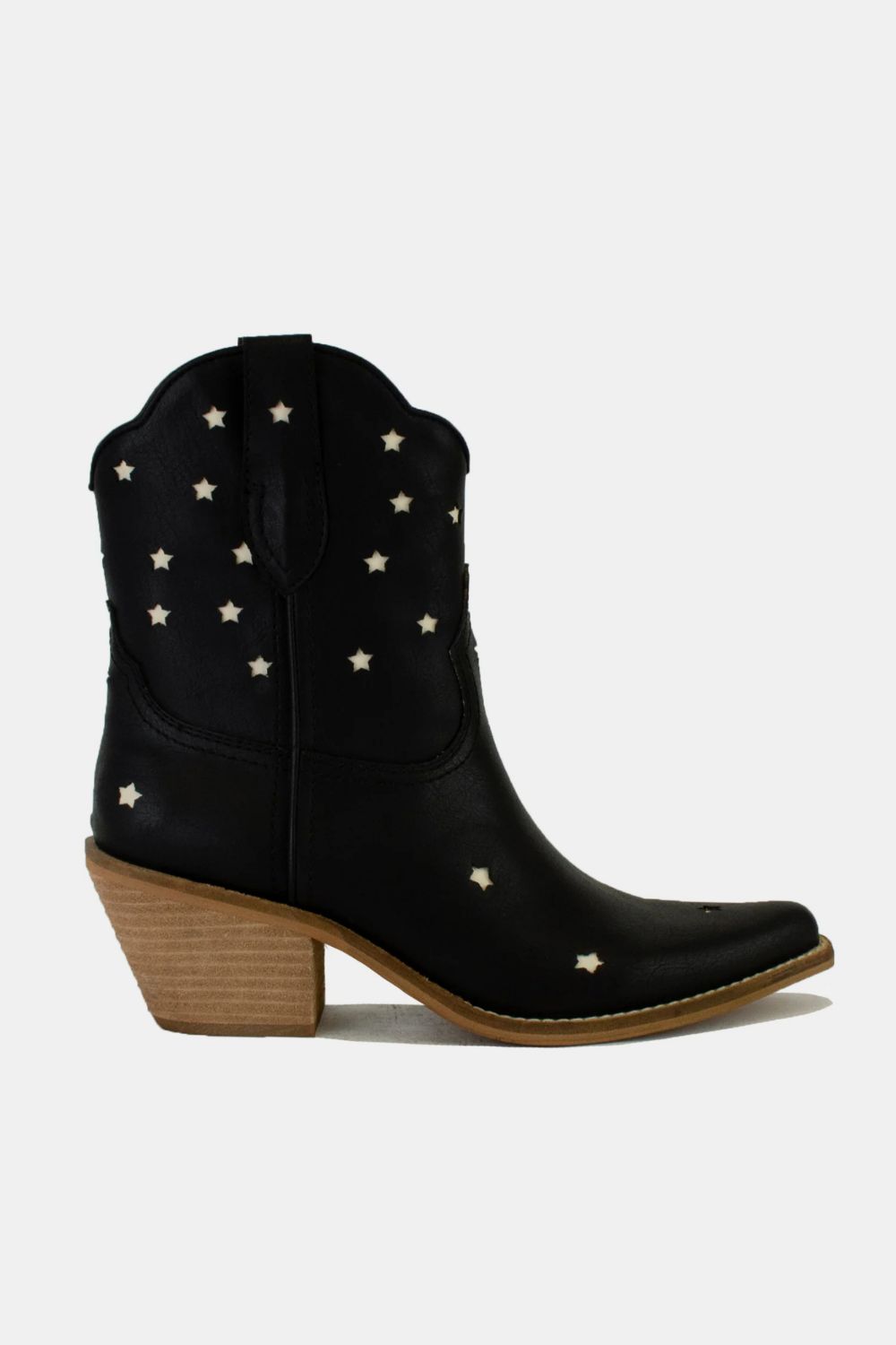 Black Faux Leather Star - Shaped Cutouts Point Toe Ankle Boots - Wander Free Boutique - Black Faux Leather Star - Shaped Cutouts Point Toe Ankle Boots