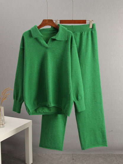 Johnny Collar Long Sleeve Top and Pants Sweater Set | Loungewear