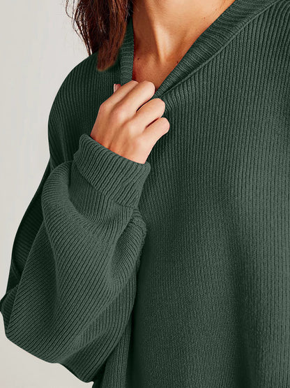 Oversized Side Slit Round Neck Long Sleeve Sweater