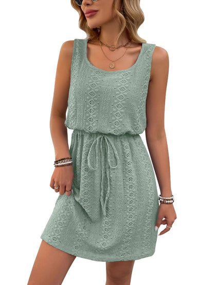 Drawstring Round Neck Sleeveless Dress | Casual Dresses | Spring Dresses