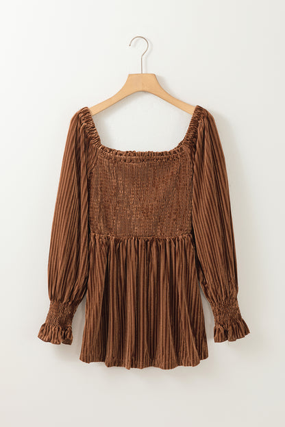 Smocked Ribbed Velvet Babydoll Top | Winter Fashion | Winter Blouses