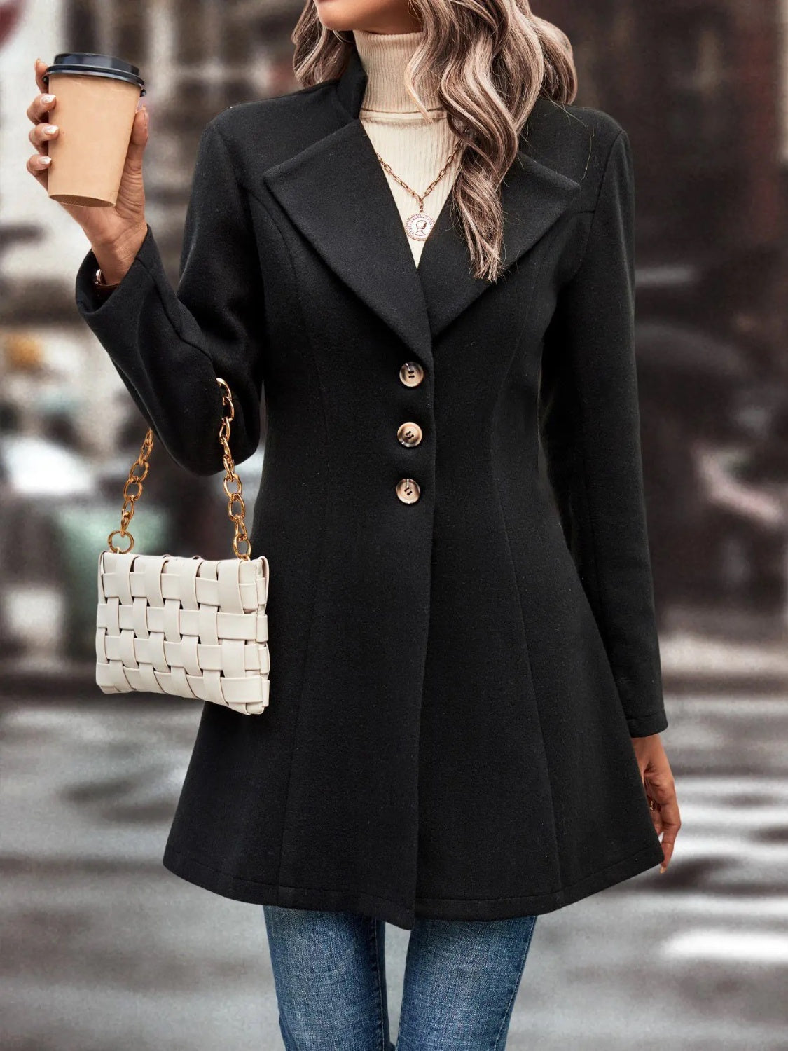 Collared Neck Long Sleeve Longline Coat | Fall Fashion | Outerwear