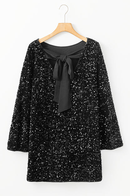 Sequin Bow Back Long Sleeve Mini Dress | New Years Eve Outfit