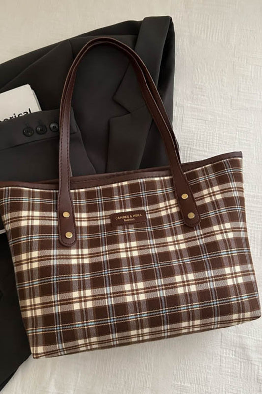 Plaid Faux Leather Tote Bag | Old Money Style | Handbags