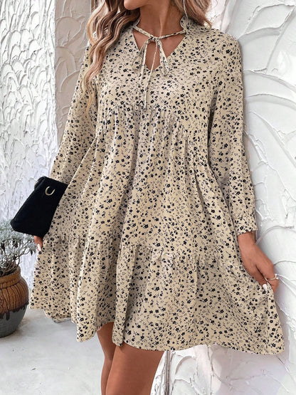 Tied Printed Long Sleeve Mini Dress | Fall Fashion | Winter Fashion