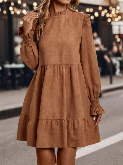 Frill Round Neck Long Sleeve Mini Dress | Fall Fashion | Fall Dresses