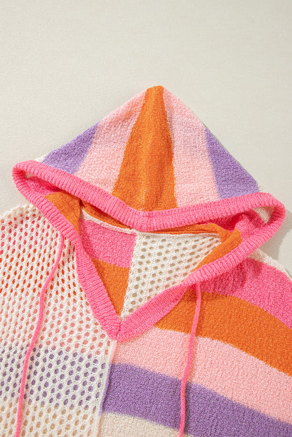 Openwork Color Block Hooded Light Sweater | Light Hoodie