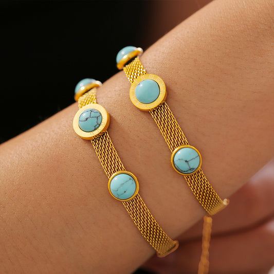 Turquoise 18k Gold Plated Titanium Steel Bracelet