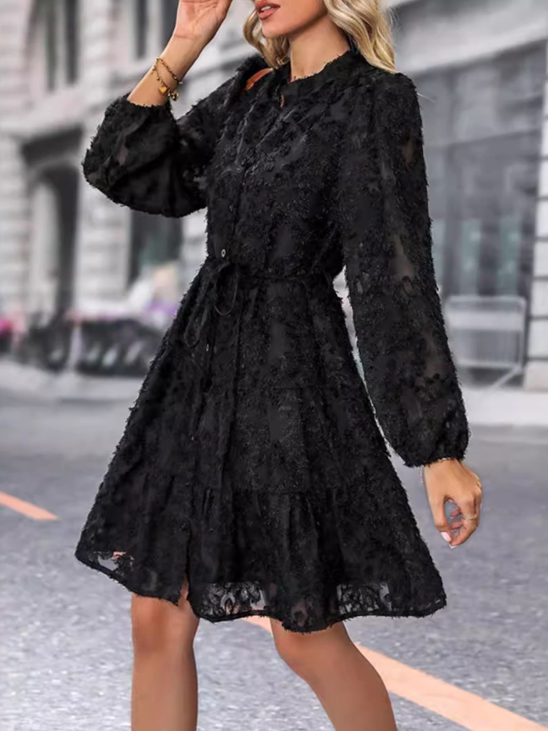 Lace Button Down Long Sleeve Mini Dress | Fall Fashion | Fall Dresses