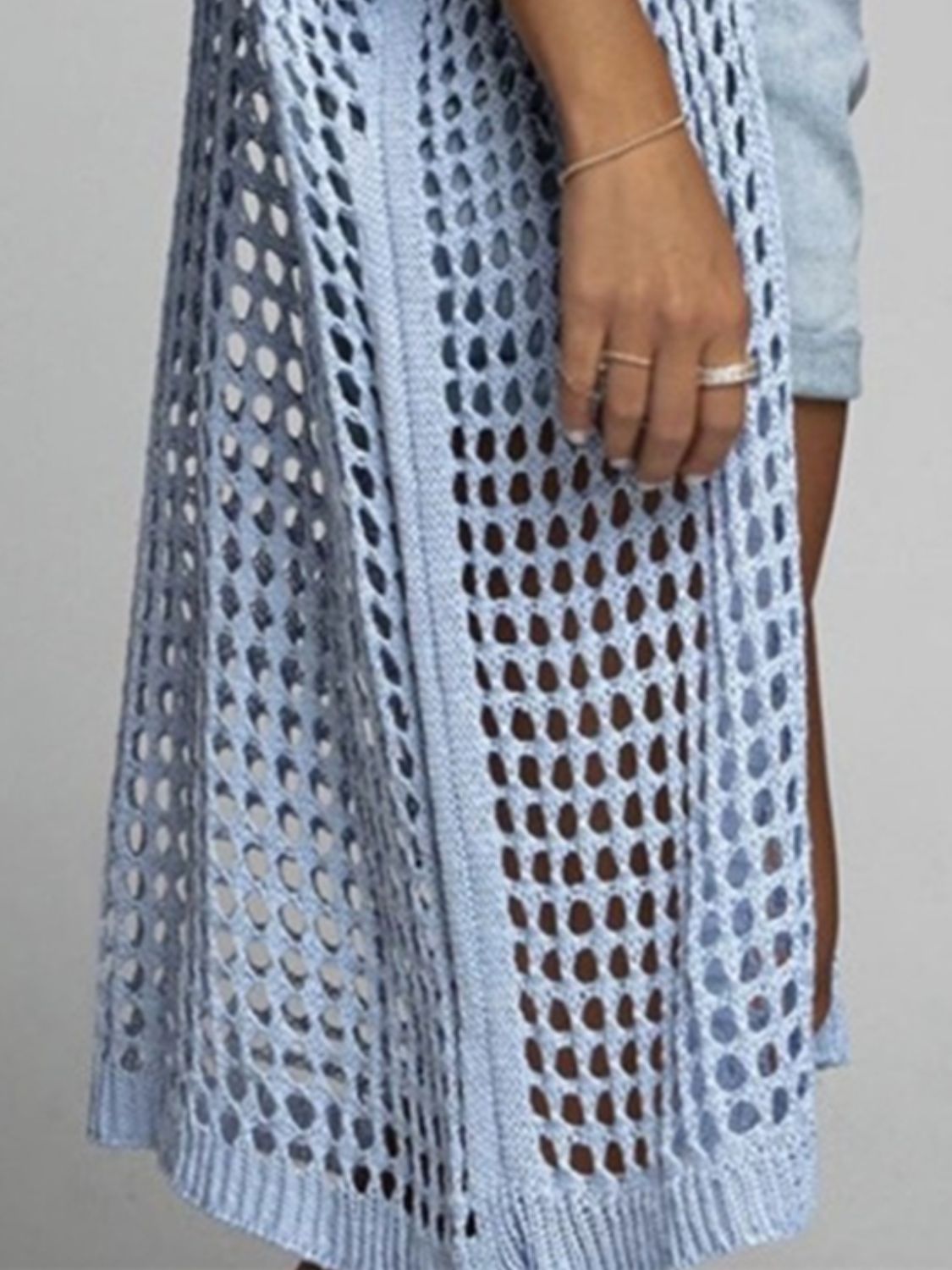 Openwork Open Front Three-Quarter Sleeve Cover Up | Casual Fashion