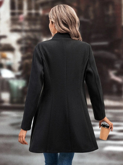 Collared Neck Long Sleeve Longline Coat | Fall Fashion | Outerwear