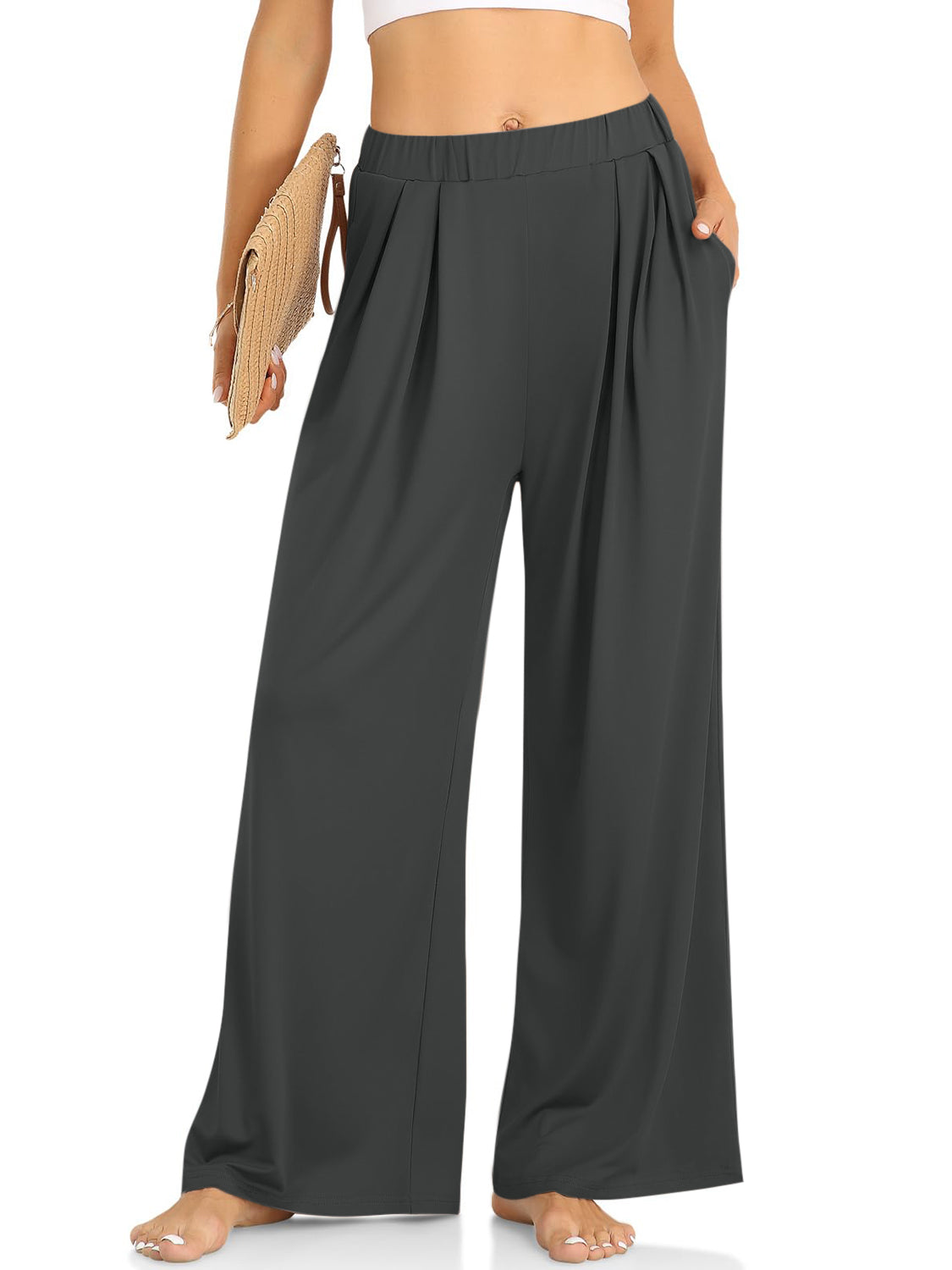 Elastic Waist Wide Leg Pants | Loungewear