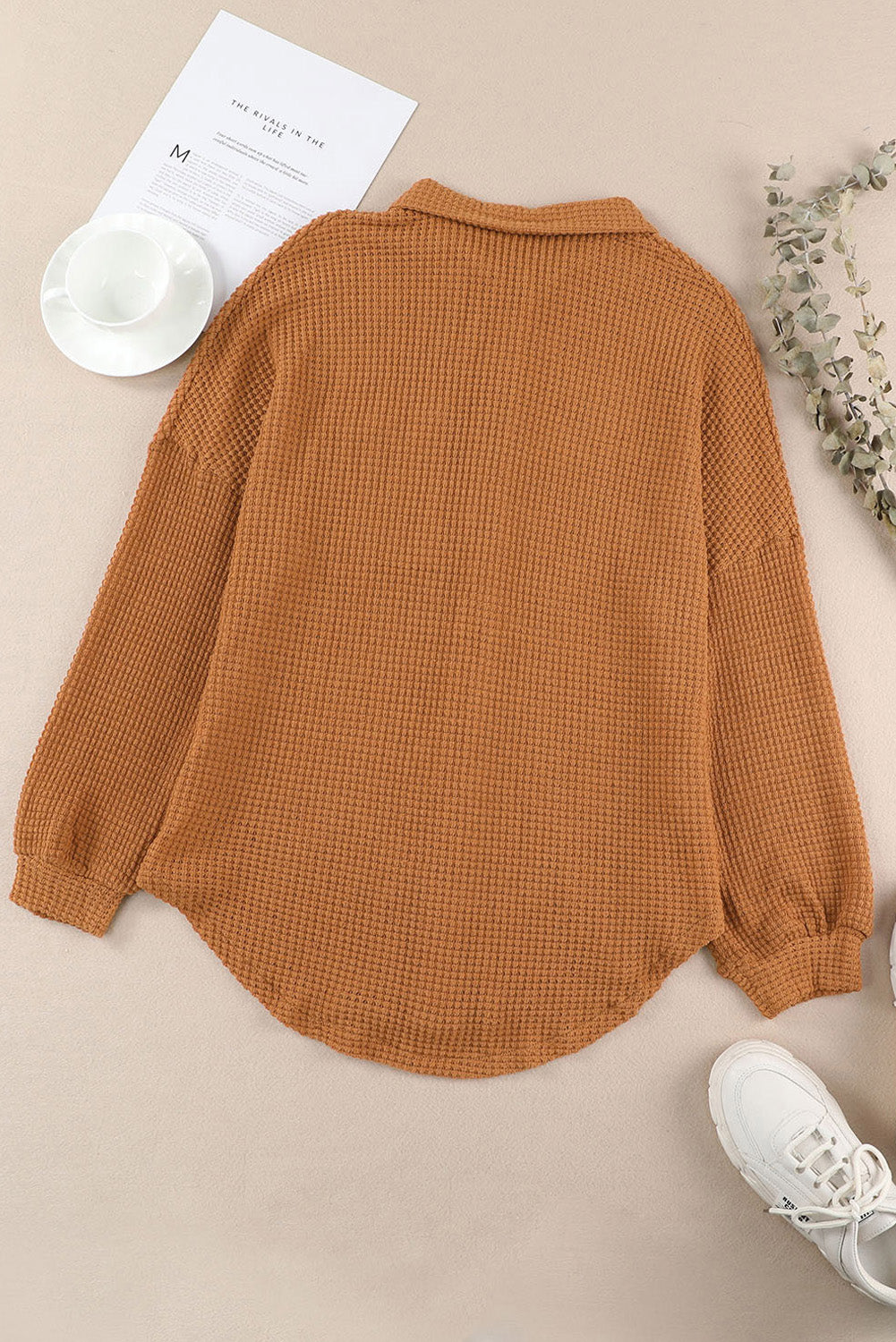 Waffle-Knit Collared Neck Long Sleeve Shirt | Casual Shirts | Winter Outfits