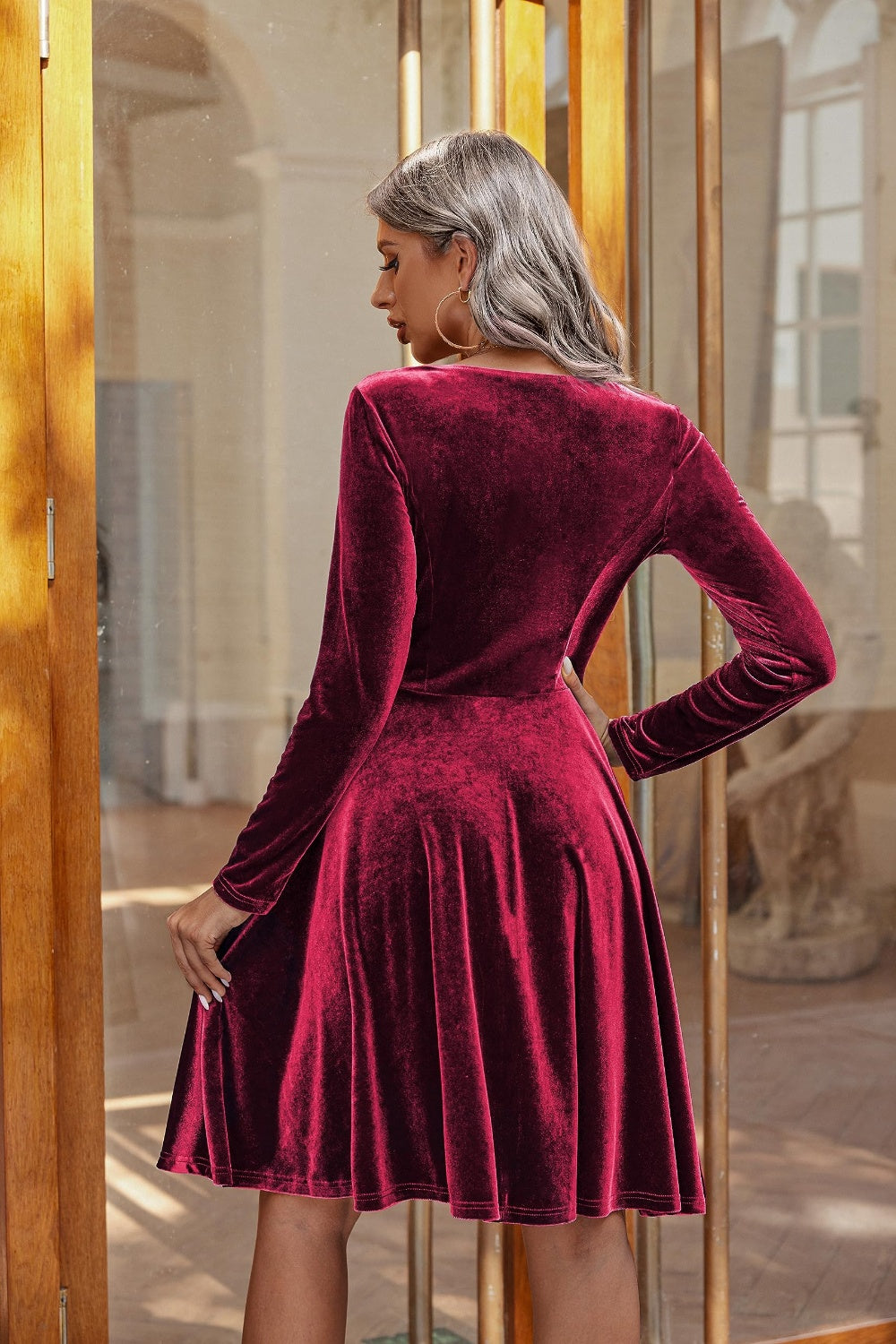 Round Neck Long Sleeve Knee Length Dress | Winter Dresses | Holiday Dress